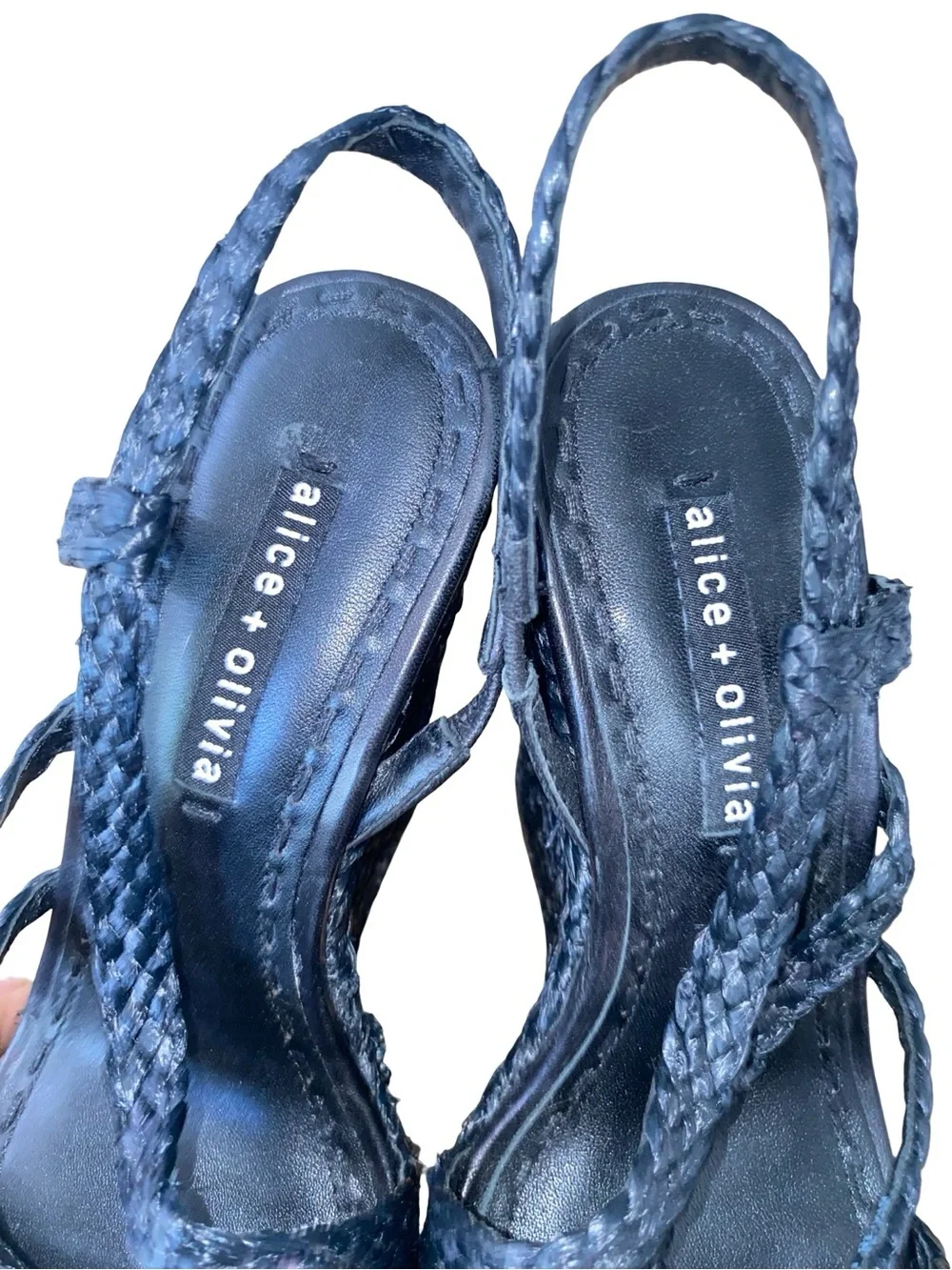 Alice + Olivia Blue Braided Raffia Platform Wedge Sandals size 8